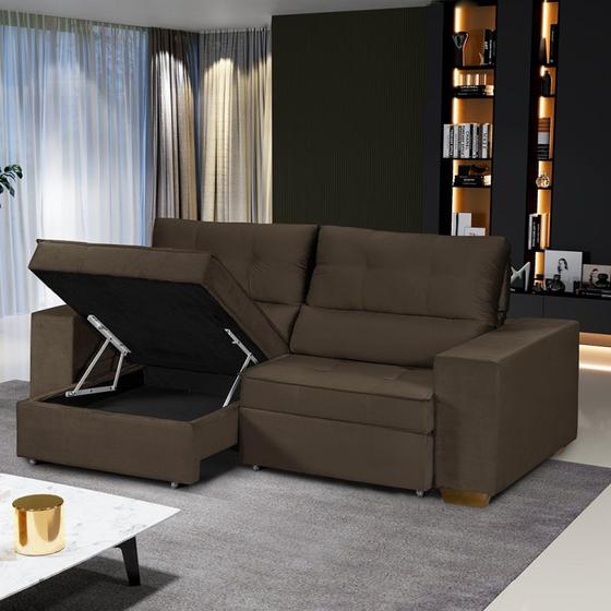 Sofá Baú Retrátil e Reclinável 3 Lugares 190cm Veludo Nobre La Plata Yescasa Sofás Magazine