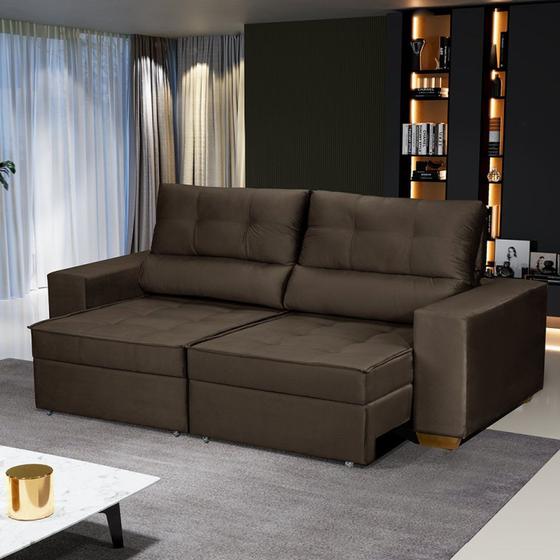 Sofá Baú Retrátil e Reclinável 5 Lugares 250cm Veludo Nobre La Plata Yescasa Sofás Magazine