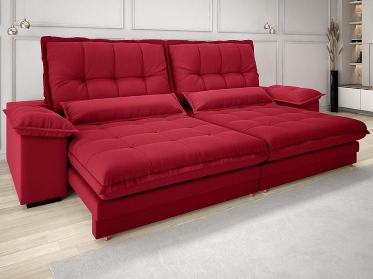 Imagem de Sofá Bergamo 2,10m Assento Retrátil e Reclinável Velosuede Vermelho - NETSOFAS