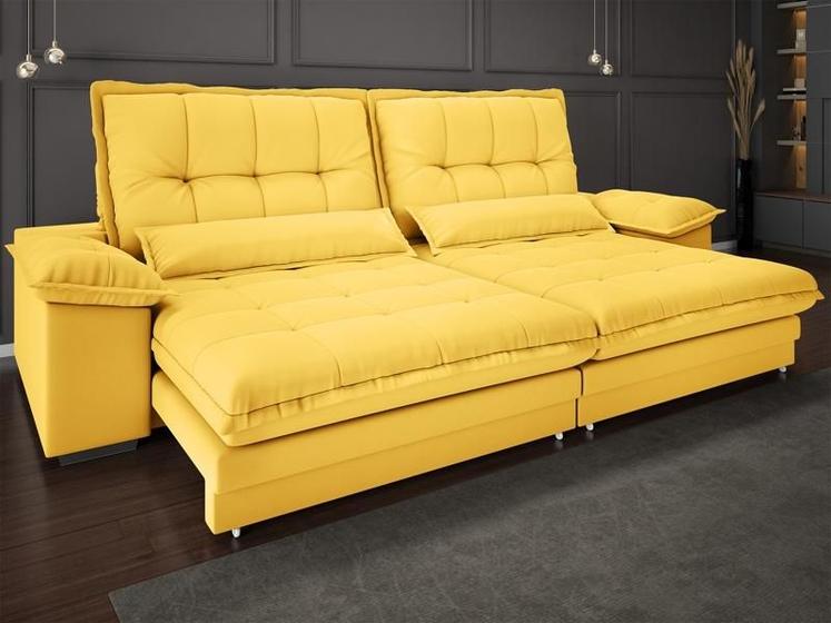 Imagem de Sofá Bergamo 2,30m Assento Retrátil e Reclinável Velosuede Canário - NETSOFAS