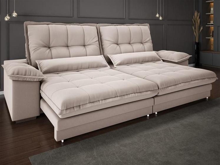 Imagem de Sofá Bergamo 2,90m Assento Retrátil e Reclinável Velosuede Bege - NETSOFAS