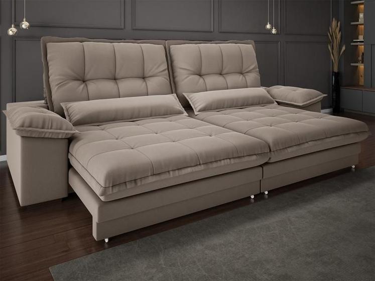 Imagem de Sofá Bergamo 2,90m Assento Retrátil e Reclinável Velosuede Capuccino - NETSOFAS
