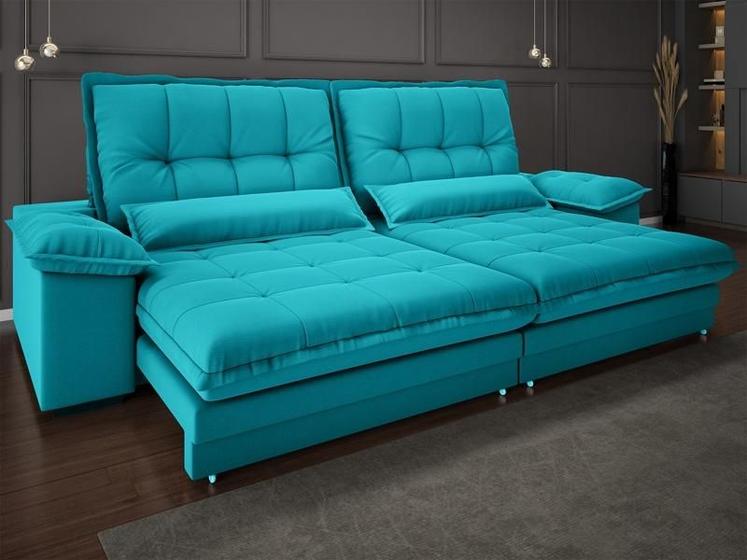 Imagem de Sofá Bergamo 2,90m Assento Retrátil e Reclinável Velosuede Turquesa - NETSOFAS