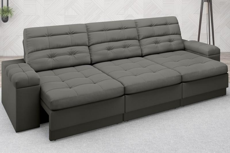 Imagem de Sofá Brunello 2,05m Retrátil e Reclinável Velosuede Cinza - NETSOFAS