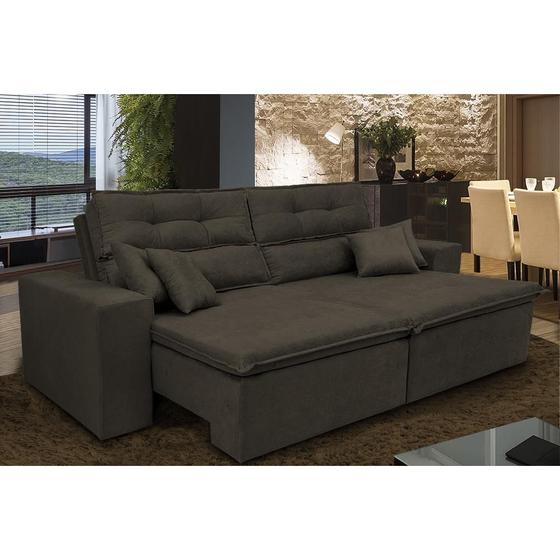 Sofá Cairo 2,32m Retrátil, Reclinável Tecido Suede Café Menor preço em Sofá Cairo 2,32m Retrátil, Reclinável Tecido Suede Café