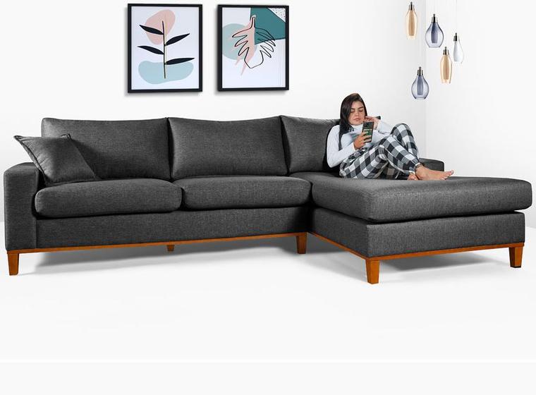 Sofá California 4 Lugares Living Chaise Linho Lado Esquerdo Essencial