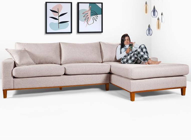 Sofá California 4 Lugares Living Chaise Linho Lado Esquerdo Essencial Estofados Sofás