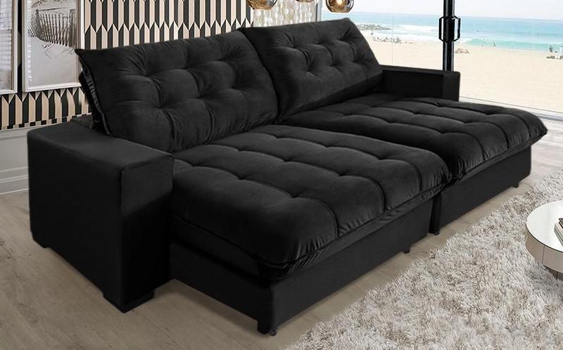 Sofá Califórnia Molas ensacadas e Pillow Top 2,90 Pluma Preto - Sofá Casa Menor preço em Sofá Califórnia Molas ensacadas e Pillow Top 2,90 Pluma Preto - Sofá Casa