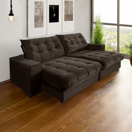 Imagem de Sofá Califórnia Retrátil e Reclinável 4 Lugares 2,30m com Molas Ensacadas e Pillow Marrom