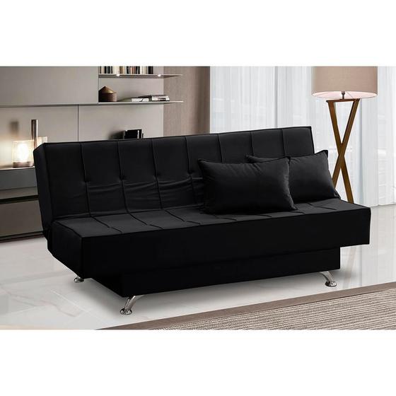 Sofá Cama 1,80m 3 lugares Bruna Suede Preto Madelina Decor Sofá 3