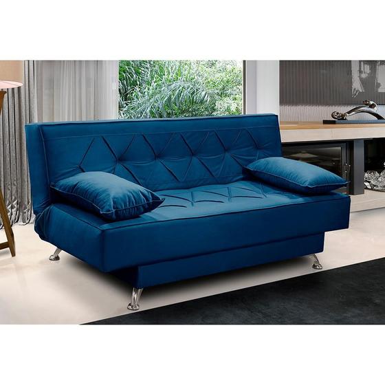 Imagem de sofá cama 1,80m Isa Suede Azul Adonai Estofados