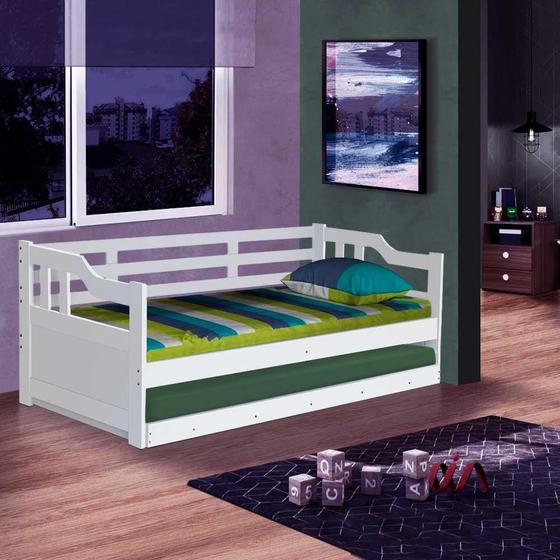 Imagem de Sofá Cama 2 Lugares Solteiro Madeira Maciça Branco Benjamim Shop JM