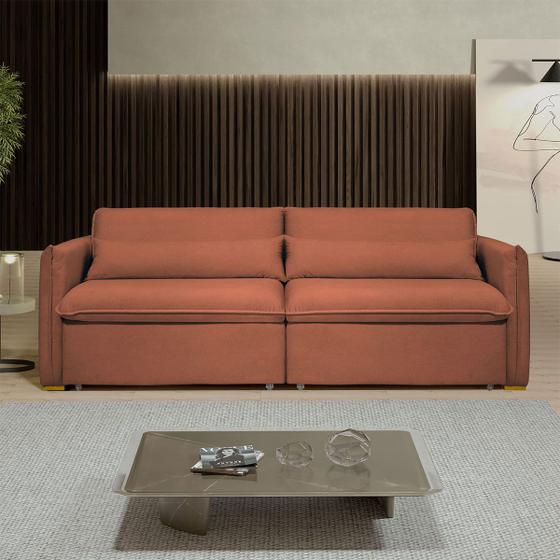 Imagem de Sofá Cama 3 Lugares Aurora Retrátil Boucle Terracota - Celflex