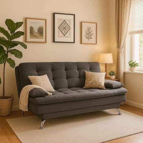 Sofá-Cama 3 Lugares Casal Premium Suede Cinza - Mobly Imagem de Sofá-Cama 3 Lugares Casal Premium Suede Cinza