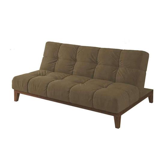 Imagem de Sofá-Cama 3 Lugares Casal Solare Base e Pés de Madeira Suede Castanho