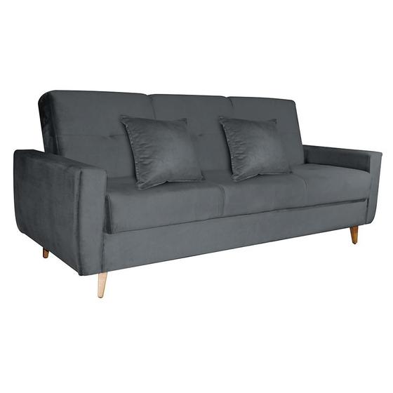 Imagem de Sofá-Cama 3 Lugares com Baú Pamela Veludo Chumbo