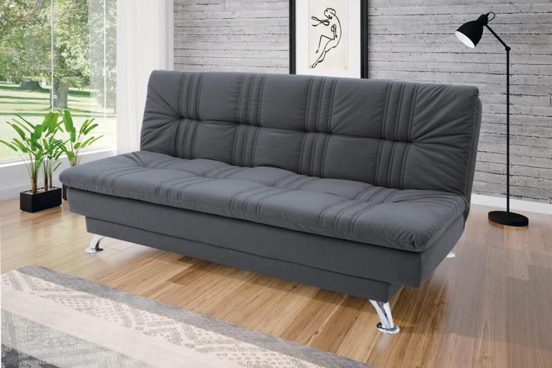SofáCama 3 Lugares Vitória Suede Cinza Linoforte Sofá 3 Lugares