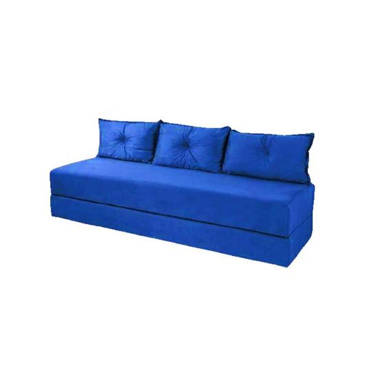 Imagem de Sofá Cama 3em1 em Tecido Suede Azul Caneta com Almofadas Dupla Face - Sofá que vira cama Multifuncional 