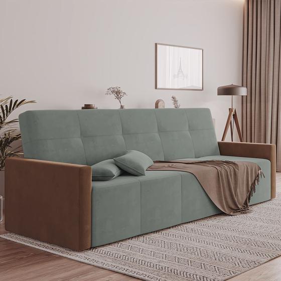 Sofa Cama 4 Lugares Retrátil e Reclinável Paris 2,10m Veludo Cinza - Luxo Estofados Menor preço em Sofa Cama 4 Lugares Retrátil e Reclinável Paris 2,10m Veludo Cinza - Luxo Estofados