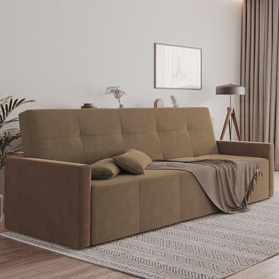 Imagem de Sofa Cama 4 Lugares Retrátil e Reclinável Paris 2,10m Veludo Marrom - Luxo Estofados