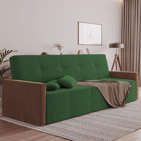 Imagem de Sofa Cama 4 Lugares Retrátil e Reclinável Paris 2,10m Veludo Verde