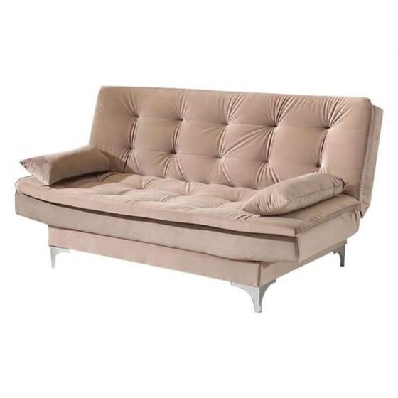 Imagem de Sofá Cama Agatha Casal 3 Lugares com Encosto Reclinável Cor Bege