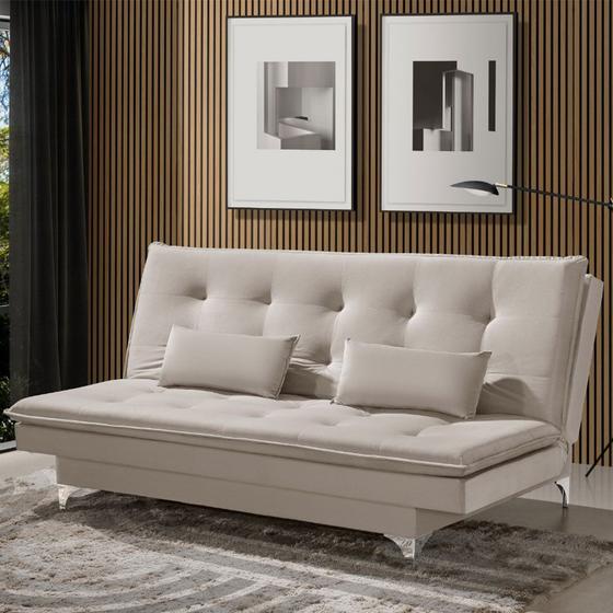 Sofá Cama Barcelona Tecido Veludo com Pés de Alumínio KLM SofáCama