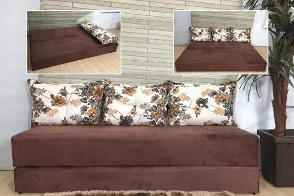 Sofá-cama Bicama 3 Lugares Casal Sofanete Suede Marrom c/Almofadas Dupla Face Menor preço em Sofá-cama Bicama 3 Lugares Casal Sofanete Suede Marrom c/Almofadas Dupla Face