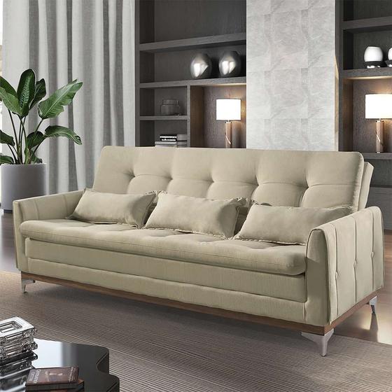 SofáCama Casal 3 Lugares Kairos Suede Bege Luxury Estofados Sofás Magazine Luiza