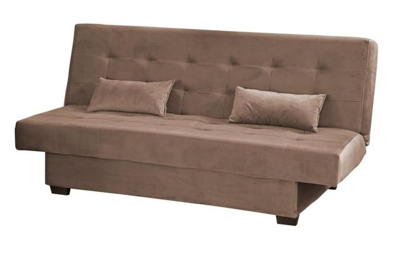 Sofá Cama Casal 3 Lugares Laila - Veludo Marrom claro Menor preço em Sofá Cama Casal 3 Lugares Laila - Veludo Marrom claro