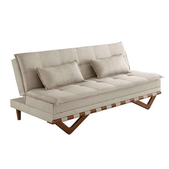 SofáCama Casal 3 Lugares Lisboa Linho Bege HR Movelaria Sofás