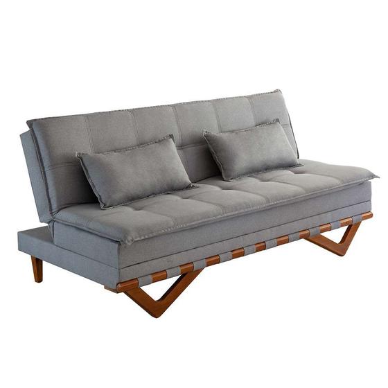 SofáCama Casal 3 Lugares Lisboa Linho Cinza HR Movelaria Sofás