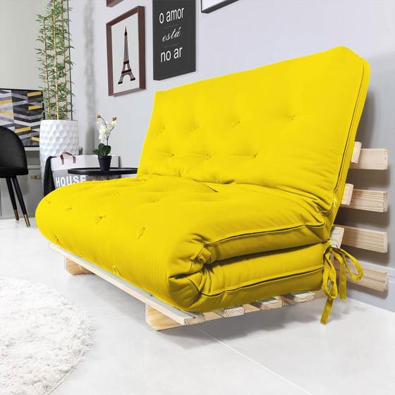Sofa Cama Casal Futon Oriental Amarelo Com Madeira Maciça. - R9 Design Futon  - Sofá-Cama - Magazine Luiza