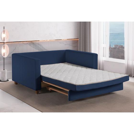 Imagem de Sofa Cama Casal Marcelle 2 Lugares 150cm Linho Pe de Madeira