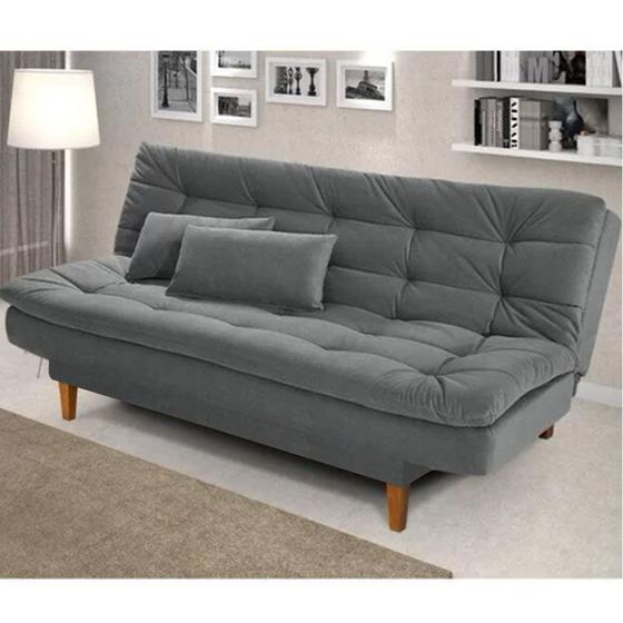 Sofá Cama Confortável para Copa Palazzio com 2 Almofadas Suede Cinza Menor preço em Sofá Cama Confortável para Copa Palazzio com 2 Almofadas Suede Cinza