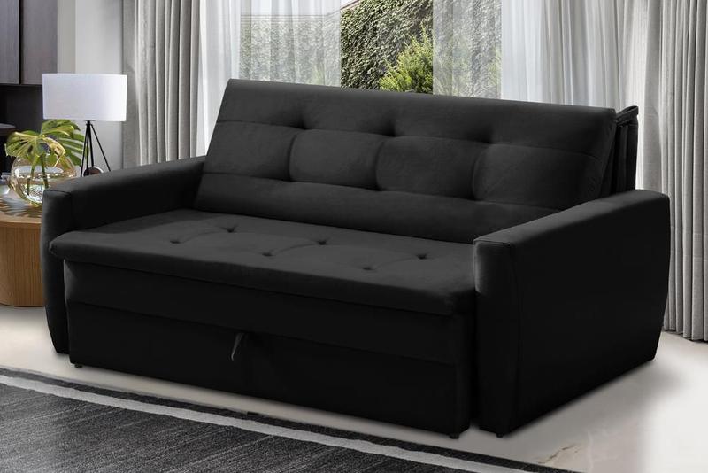 Imagem de Sofá Cama Jade 1,36m Suede Preto Adonai Estofados