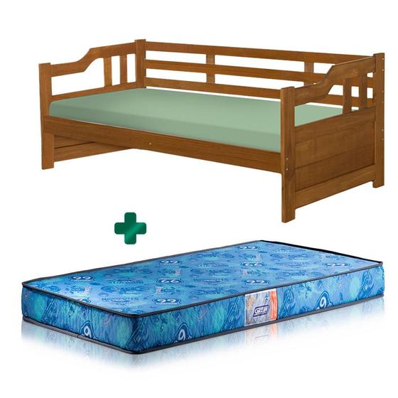 Imagem de Sofá Cama Madeira Maciça Solteiro Castanho Shop JM Com Colchão Gazin