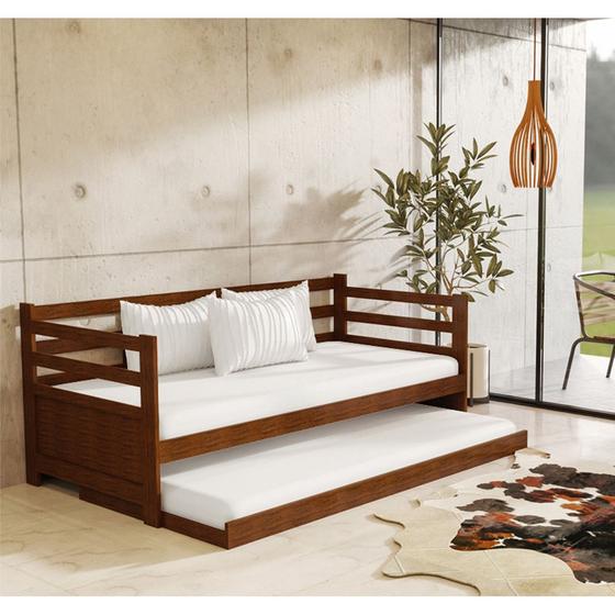 Sofá Cama Madeira Maciça Vintage Enjoy Castanho com Prateleira Rústica Menor preço em Sofá Cama Madeira Maciça Vintage Enjoy Castanho com Prateleira Rústica