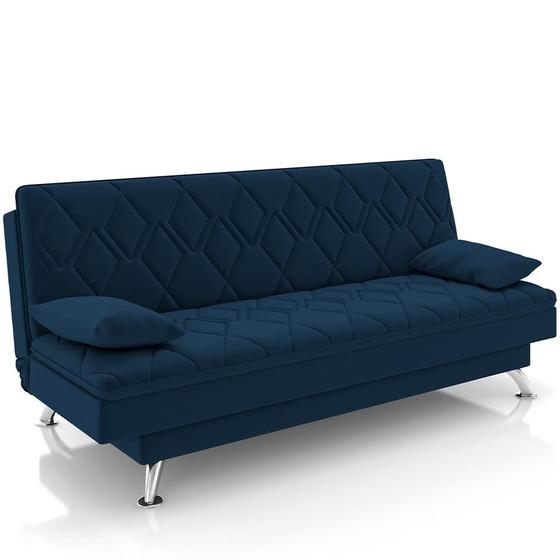 Imagem de Sofá Cama para Sala de Estar Quarto 193cm Lia M03 Veludo Azul Marinho - Lyam Decor