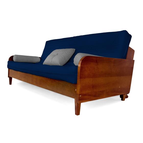 Sofá Cama Paris Acquablock Azul Royal Madeira Maciça Cor Imbuia Menor preço em Sofá Cama Paris Acquablock Azul Royal Madeira Maciça Cor Imbuia