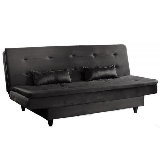 Imagem de Sofa cama Reclinavel 3 Lugares com 2 almofadas Luxo Premium cor Preto