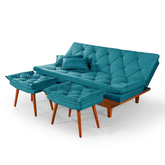 Sofa Cama Reclinavel Caribe + Duas Banquetas Rubi Essencial Menor preço em Sofa Cama Reclinavel Caribe + Duas Banquetas Rubi Essencial