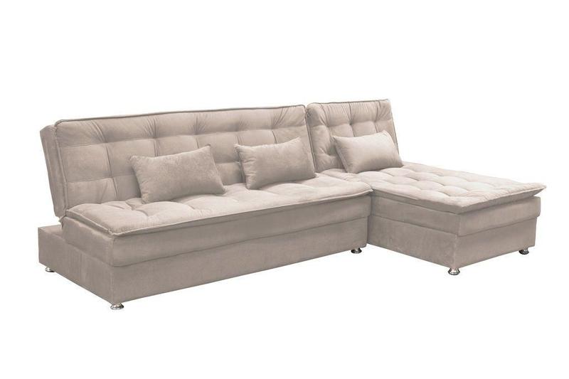 Sofá Cama Reclinável com Chaise Penelope - Bege pena Menor preço em Sofá Cama Reclinável com Chaise Penelope - Bege pena