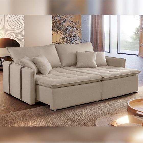 Imagem de Sofa Cama Retratil e Reclinavel 220cm Detroid Yescasa Linho