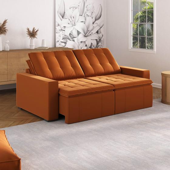 Imagem de Sofá Cama Retrátil e Reclinável 3 Lugares 220cm Veludo Palmeira CabeCasa MadeiraMadeira