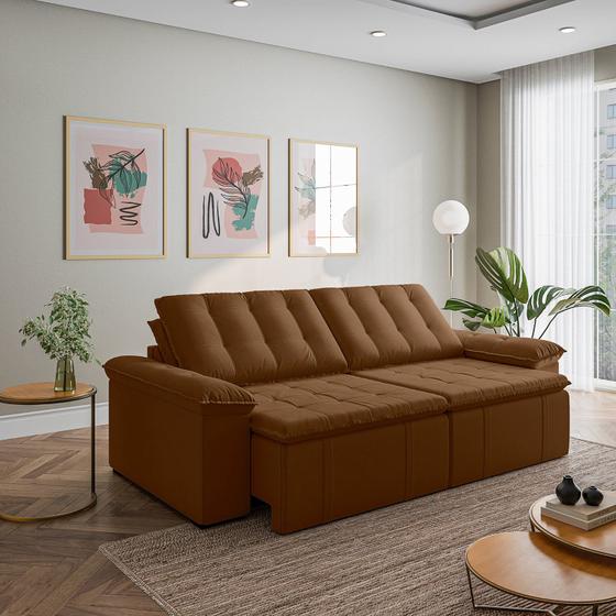 Imagem de Sofá Cama Retrátil e Reclinável 4 Lugares 280cm Veludo com Molas Palmeira Cabecasa Madeiramadeira