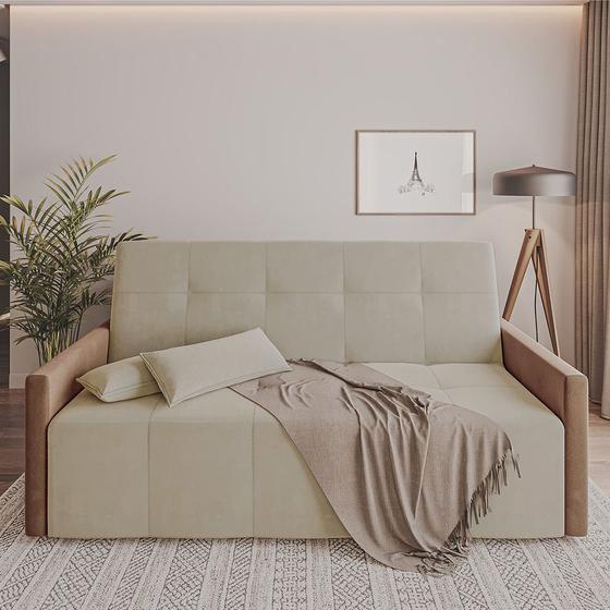 Sofa Cama Retrátil e Reclinável Casal Paris 2m Veludo Areia/marrom Menor preço em Sofa Cama Retrátil e Reclinável Casal Paris 2m Veludo Areia/marrom