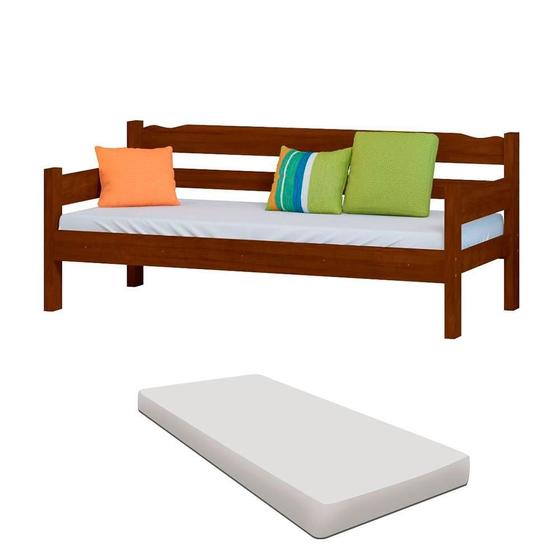 Imagem de Sofá Cama Solteiro De Madeira Maciça Castanho Com Colchão Nemargi