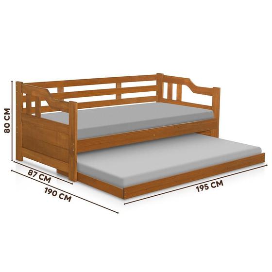 Imagem de Sofa cama solteiro de madeira maciça com cama auxiliar e colchão Atraente imbuia