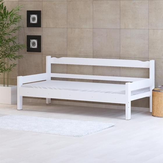 Imagem de Sofá cama solteiro de madeira maciça com colchão Nemargi Branco